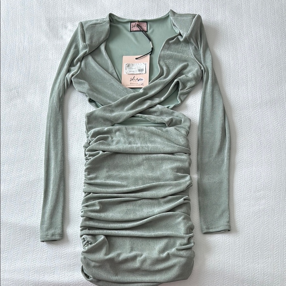 Sage Green Asymmetrical Bodycon Dress for Night Out Size 4